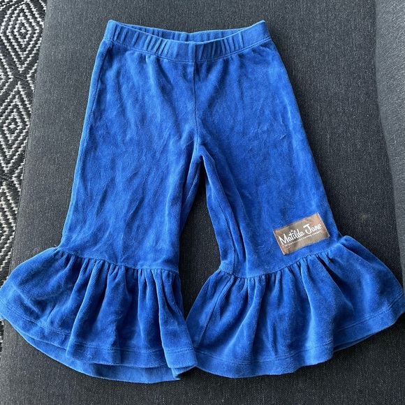 Matilda Jane Pull On Blue Velour Ruffle Pants Size 2 - Picture 2 of 4